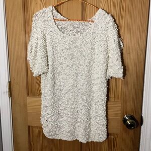 Women's Short Sleeve Textured Top - Cream/White